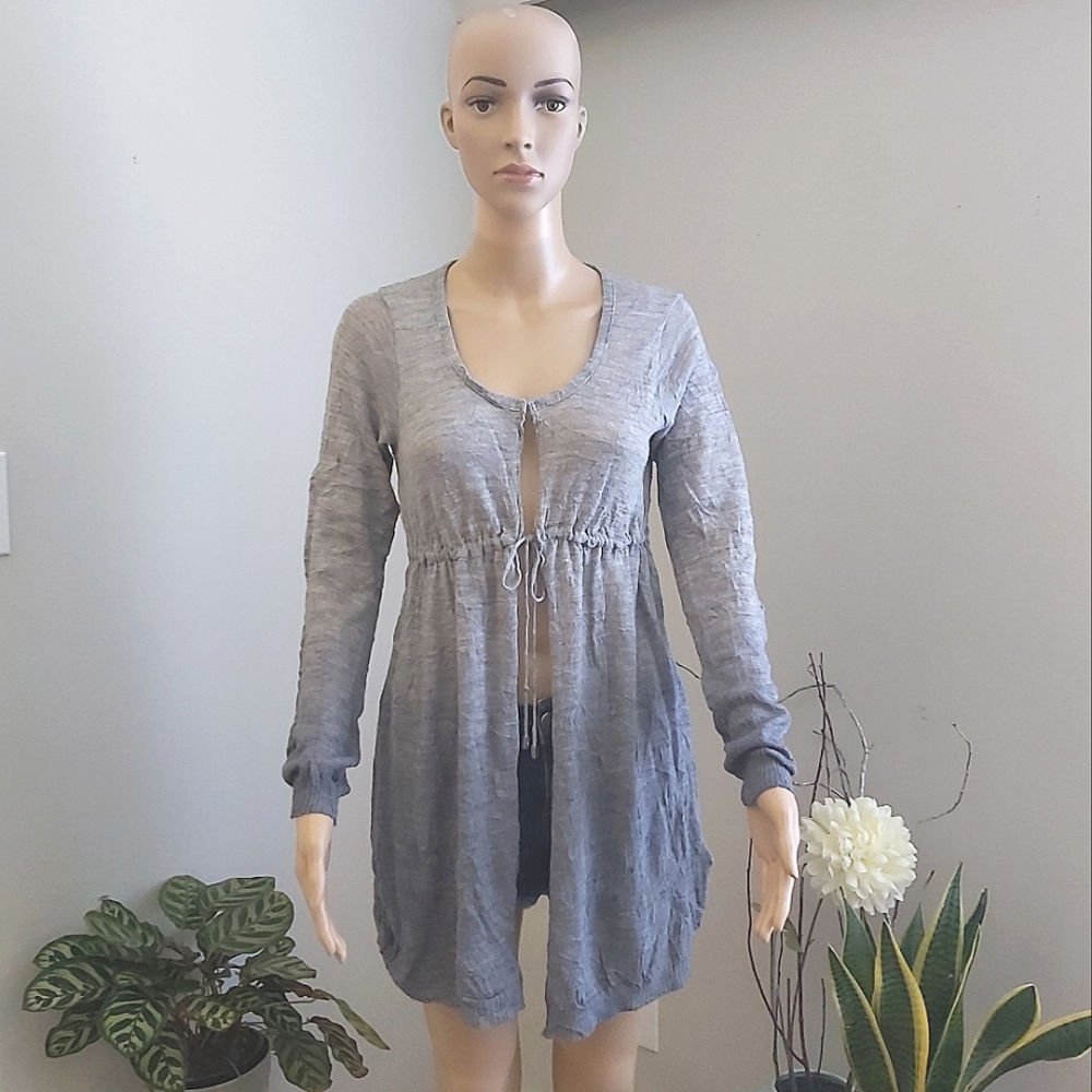 Motivi cardigan lightweight belted cardigan sheer gray Italian